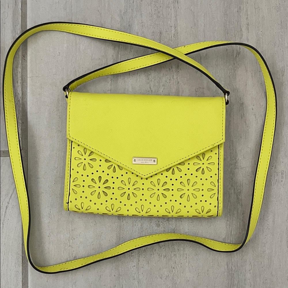 kate spade lemon yellow perforated cedar street monday small crossbody bag purse